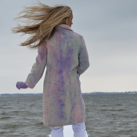 Cashmere pea Coat navy pink white ivory purple blue 10 12 14 16 Large plus - Picture 1 of 14